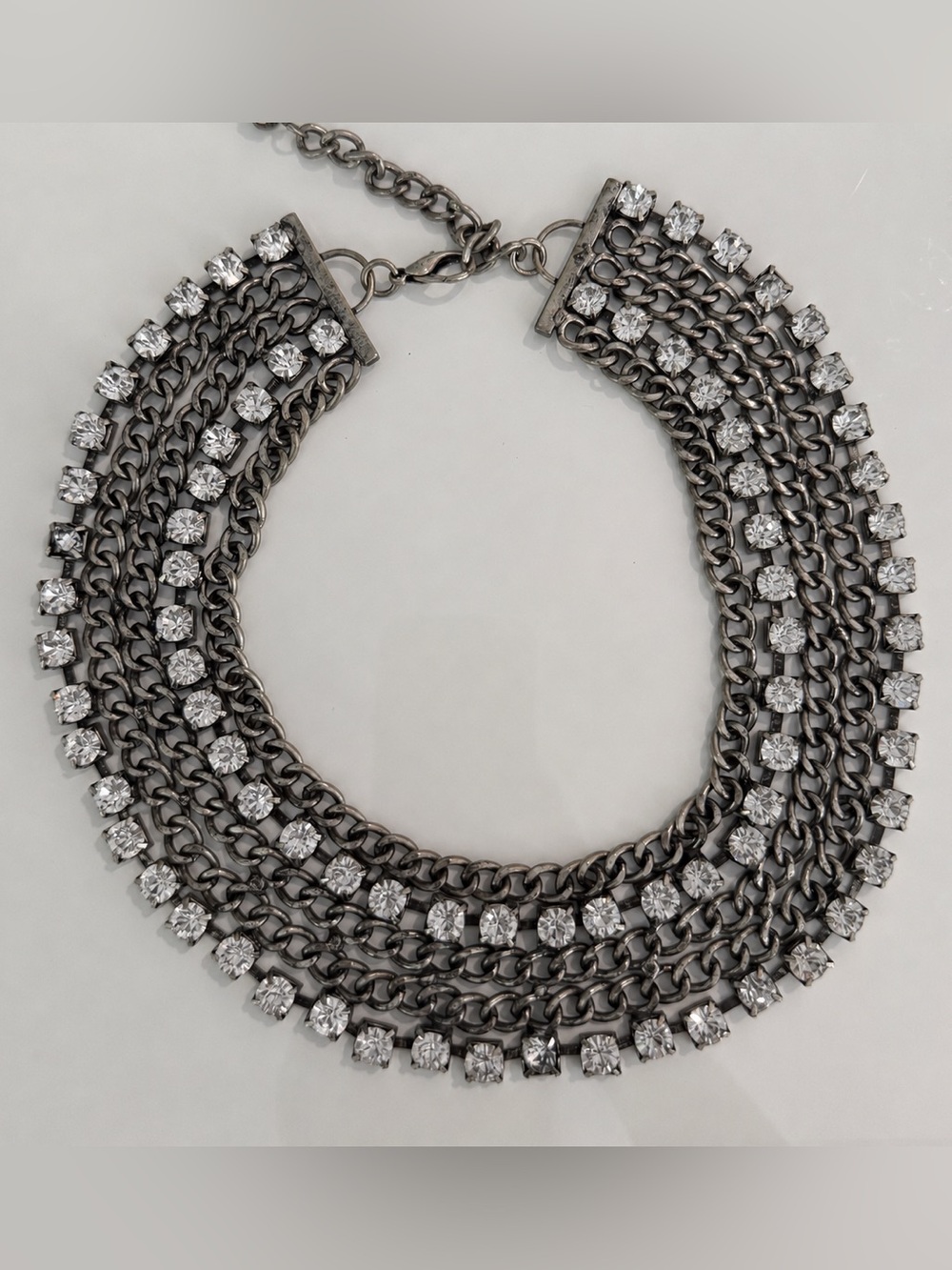 Saks Fifth Avenue Gunmetal Multi-Row Crystal Collar Necklace